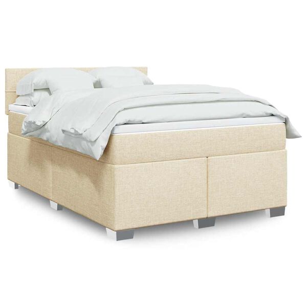 vidaXL Boxspringbett mit Matratze Creme 140x190 cm Stoff