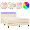 vidaXL Boxspringbett mit Matratze & LED Creme 140x190 cm Stoff