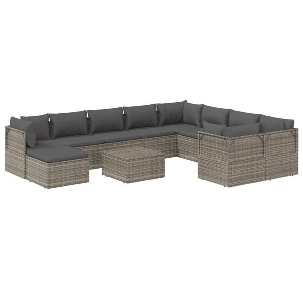 vidaXL 12-tlg. Garten-Lounge-Set mit Kissen Grau Poly Rattan