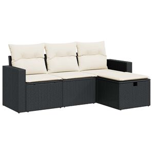 vidaXL 4-tlg. Garten-Sofagarnitur mit Kissen Schwarz Poly Rattan