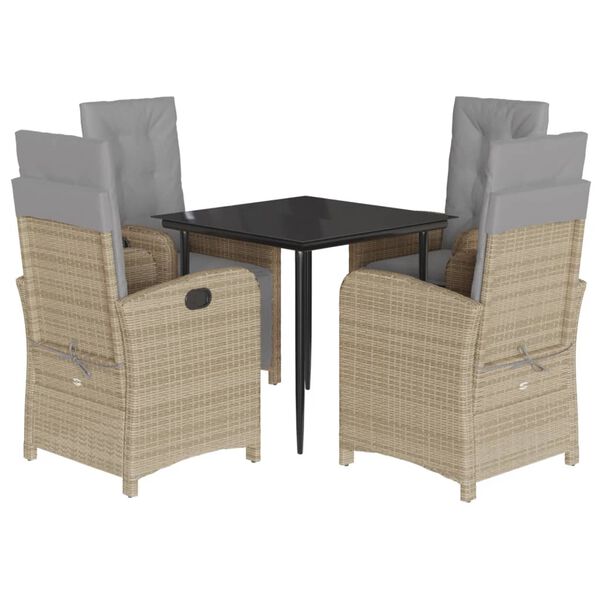 vidaXL 5-tlg. Garten-Essgruppe mit Kissen Beige Poly Rattan