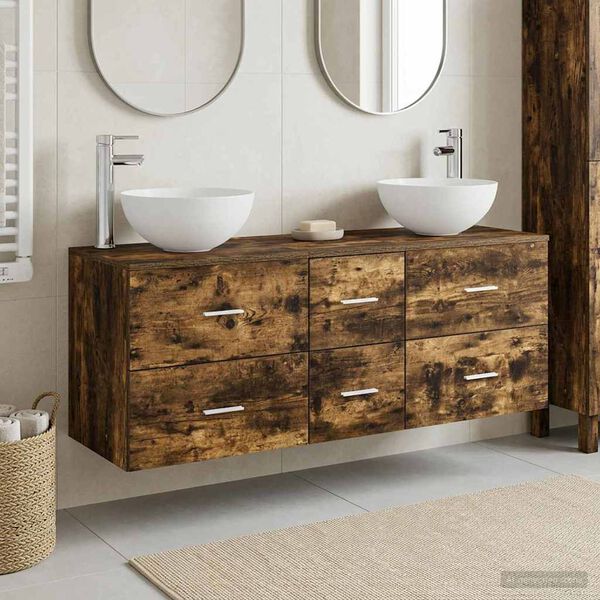 vidaXL Badezimmerschrank-Set 3 stk. Geräucherte Eiche