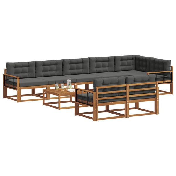 vidaXL Outdoor-Sofagarnitur mit Kissen 9 pcs Natur und Anthrazit