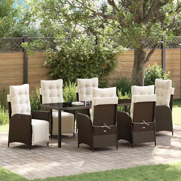 vidaXL Garten Essgruppe mit Kissen 7 pcs Braun Poly-Rattan