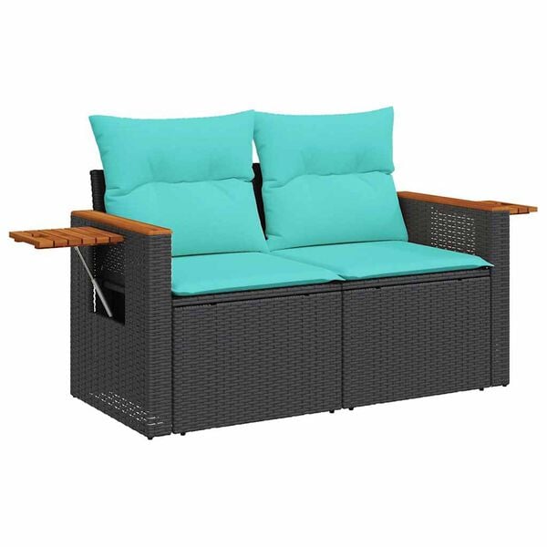 vidaXL 10-tlg. Garten-Sofagarnitur mit Kissen Schwarz Poly Rattan