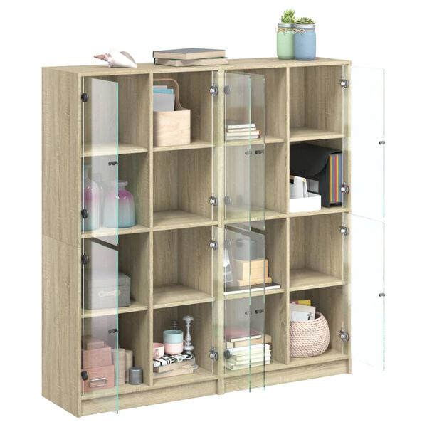 vidaXL B&uuml;cherschrank mit T&uuml;ren Sonoma-Eiche 136x37x142cm Holzwerkstoff