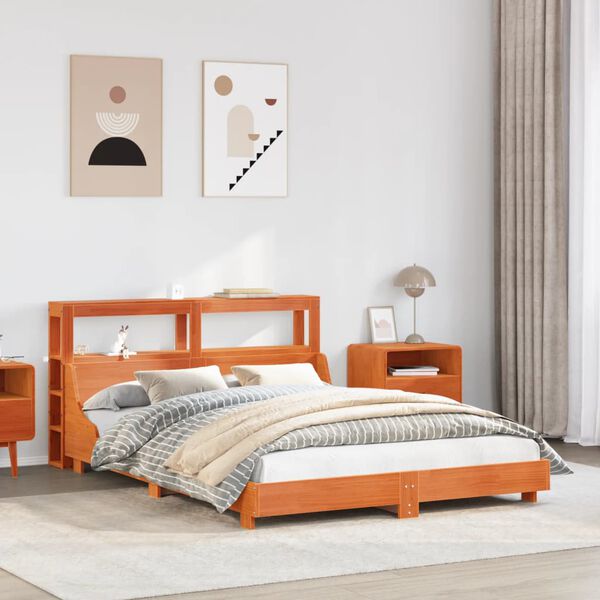 vidaXL Massivholzbett ohne Matratze Wachsbraun 140x190 cm Kiefernholz