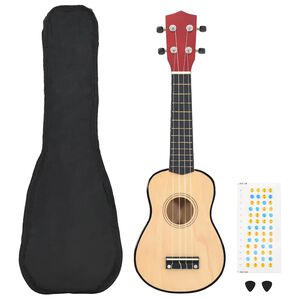 vidaXL Sopran Ukulele Set f&uuml;r Kinder mit Tasche Dunkles Holz 21"