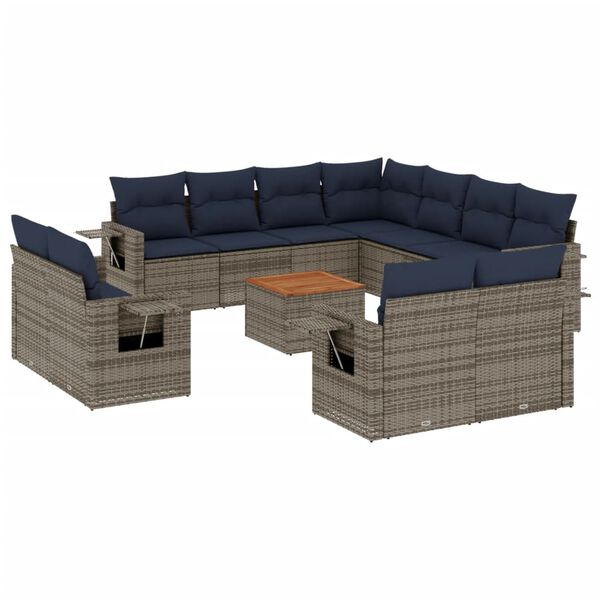 vidaXL 12-teiliges Gartensofa-Set mit Kissen, grau, Polyrattan