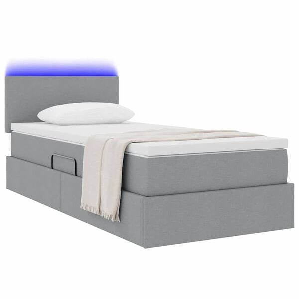 vidaXL Bett mit Stauraum und LED mit LED Hellgrau 100 x 200 cm Stoff