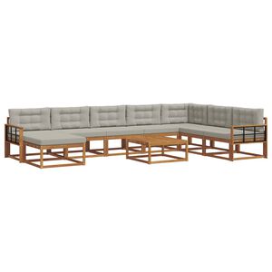 vidaXL Outdoor-Sofagarnitur mit Kissen 9 pcs Nat&uuml;rlich und Hellgrau