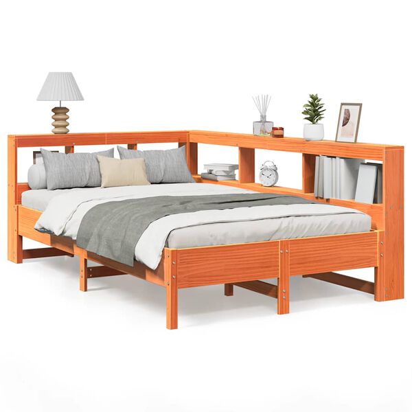 vidaXL Massivholzbett mit Regal ohne Matratze Wachsbraun 120x190 cm