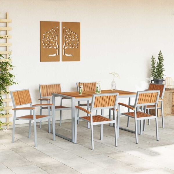 vidaXL Garten Essgruppe 7 pcs Grau und Braun