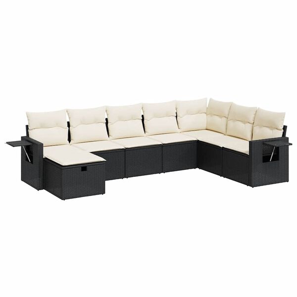 vidaXL 8-tlg. Garten-Sofagarnitur mit Kissen Schwarz Poly Rattan