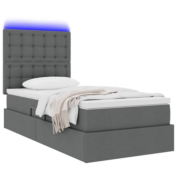 vidaXL Bett mit Stauraum und LED Dunkelgrau 90 x 190 cm Polyester