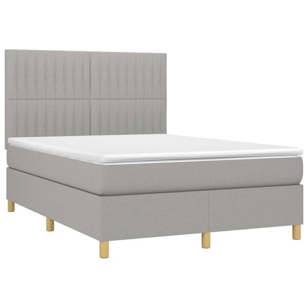 vidaXL Boxspringbett mit Matratze Hellgrau 140x200 cm Stoff