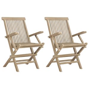 vidaXL Gartenstühle 2 Stk. Klappbar Grau 56x61x89 cm Massivholz Teak