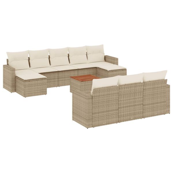 vidaXL 11-tlg. Garten-Sofagarnitur mit Kissen Beige Poly Rattan