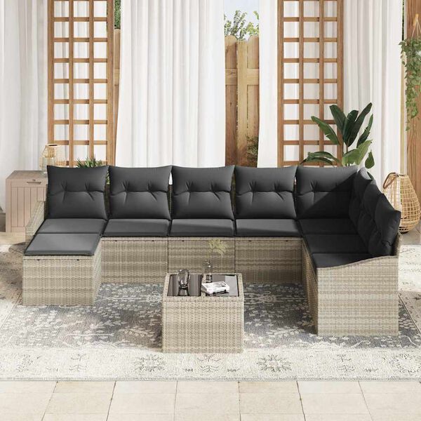 vidaXL Sofa Set mit Kissen 9 pcs Hellgrau Poly-Rattan