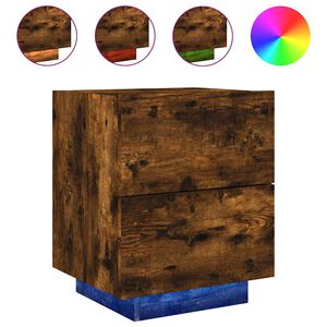vidaXL Nachttisch mit LED-Leuchten R&auml;uchereiche Holzwerkstoff