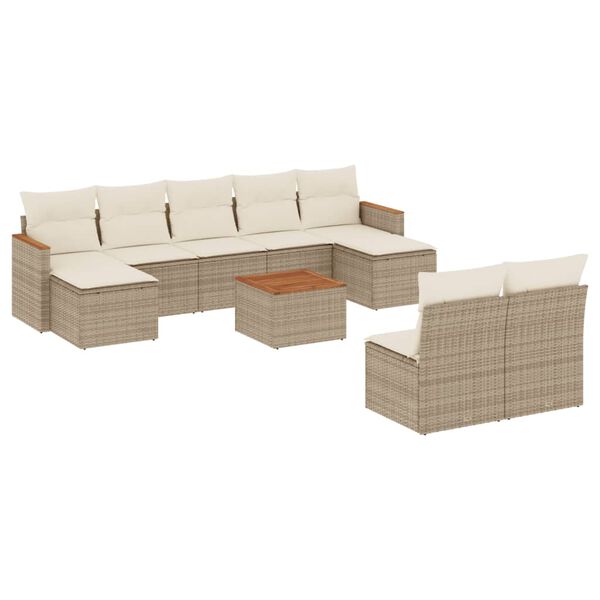 vidaXL 10-tlg. Garten-Sofagarnitur mit Kissen Beige Poly Rattan