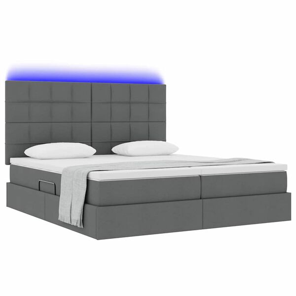 vidaXL Bett mit LED-Lichtleisten Dunkelgrau 180 x 200 cm Stoff