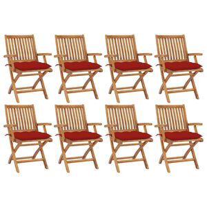 vidaXL Klappst&uuml;hle mit Kissen, 8-teilig, Massivholz Teakholz