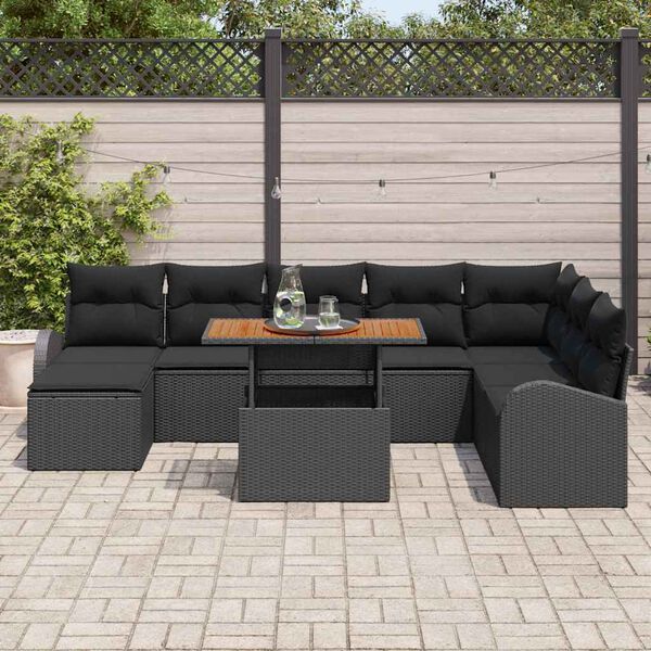 vidaXL Garten-Sofa-Set mit Speicher 9 pcs Schwarz Poly Rattan