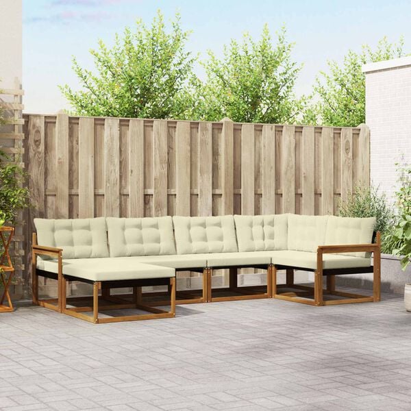 vidaXL Outdoor-Sofagarnitur 6 pcs Natur und Creme Massivholz Akazie