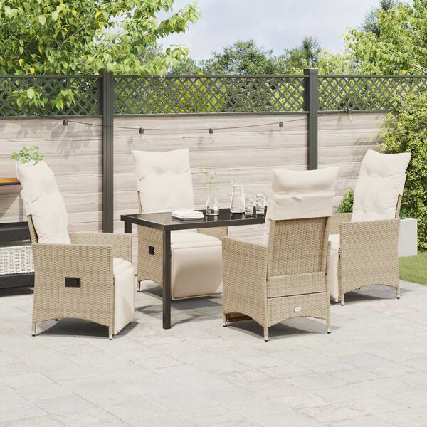vidaXL Garten Essgruppe mit Kissen 5 pcs Beige Poly-Rattan