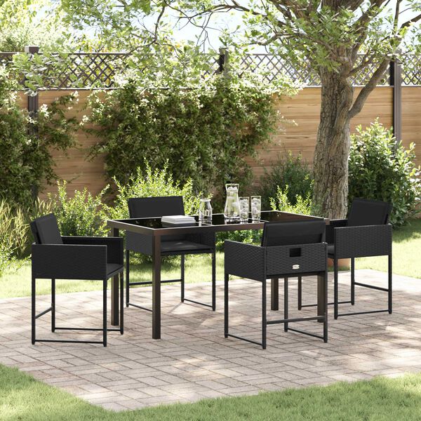 vidaXL Garten Essgruppe mit Kissen 5 pcs Schwarz Poly-Rattan