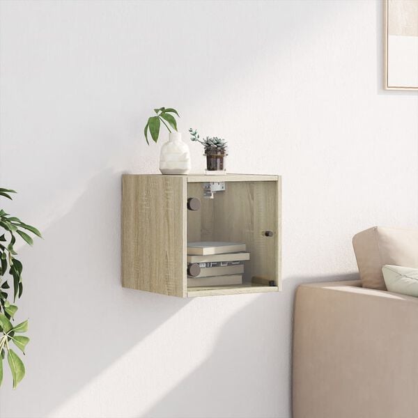 vidaXL Nachttisch mit Glast&uuml;r Sonoma-Eiche 35x37x35 cm