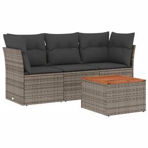 vidaXL 4-tlg. Garten-Sofagarnitur mit Kissen Grau Poly Rattan