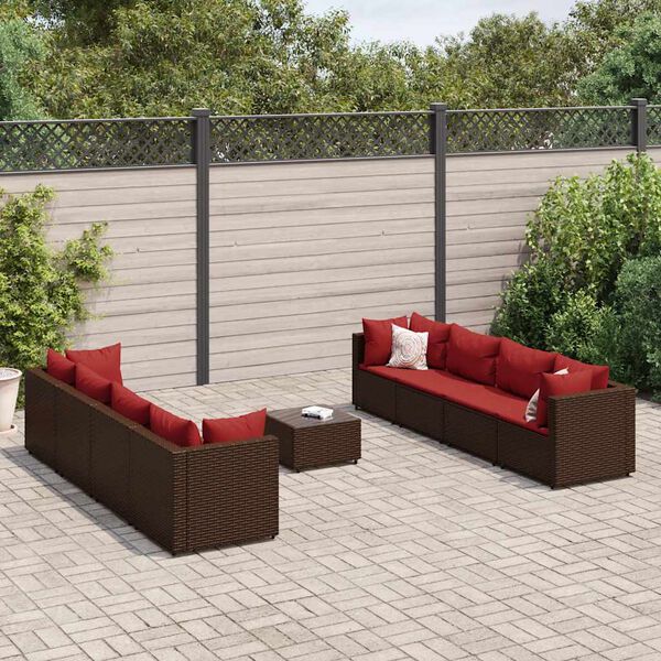 vidaXL 9-tlg. Garten-Lounge-Set mit Kissen Braun Poly Rattan