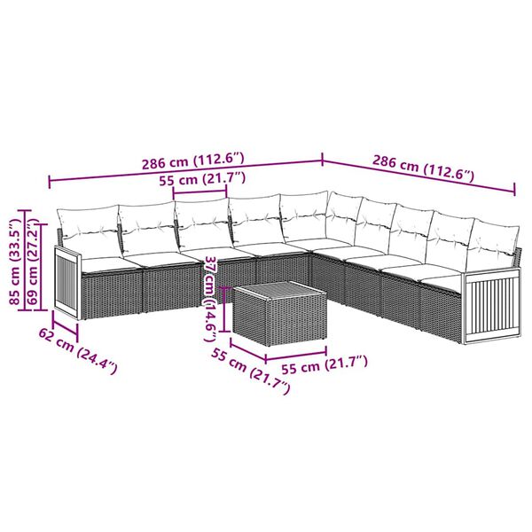 vidaXL 10-tlg. Garten-Sofagarnitur mit Kissen Schwarz Poly Rattan