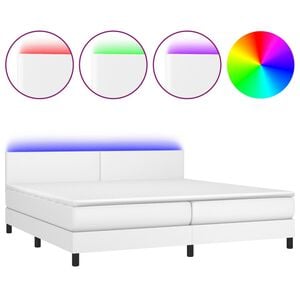 vidaXL Boxspringbett mit Matratze & LED Wei&szlig; 200x200 cm Kunstleder