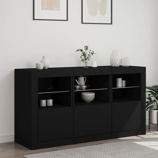 vidaXL Sideboard mit LED-Leuchten Schwarz 123x37x67 cm