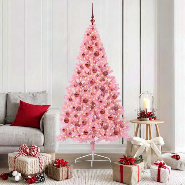 vidaXL K&uuml;nstlicher vorbeleuchteter Weihnachtsbaum Rosa 180 cm PVC