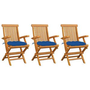 vidaXL Gartenst&uuml;hle mit Blauen Kissen 3 Stk. Massivholz Teak