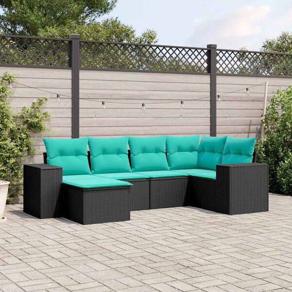vidaXL 6-teiliges Gartensofa-Set mit Kissen, schwarzes Polyrattan