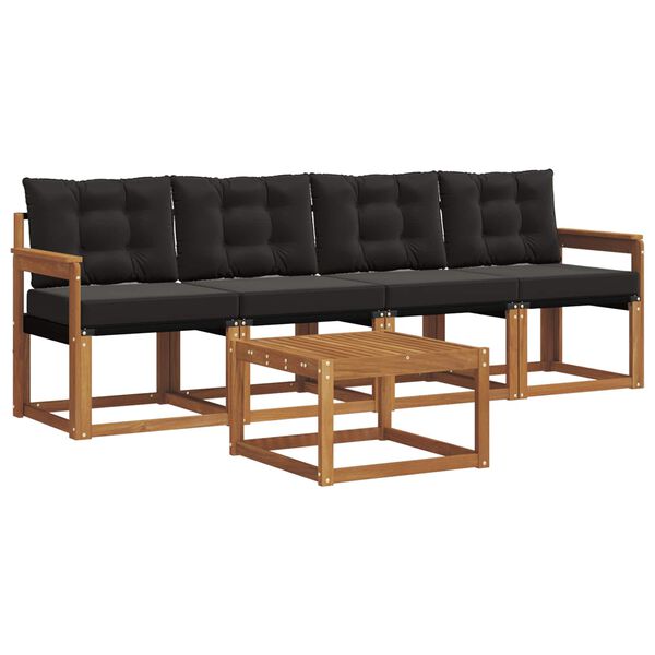 vidaXL Outdoor-Sofagarnitur mit Kissen 5 pcs Nat&uuml;rlich und Schwarz