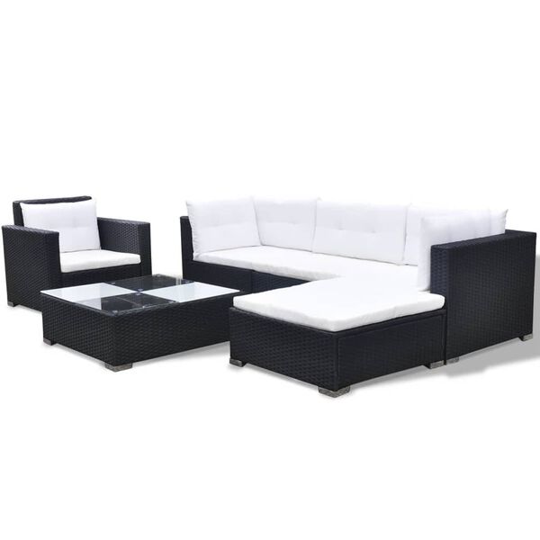 vidaXL 6-tlg. Garten-Lounge-Set mit Auflagen Poly Rattan Schwarz