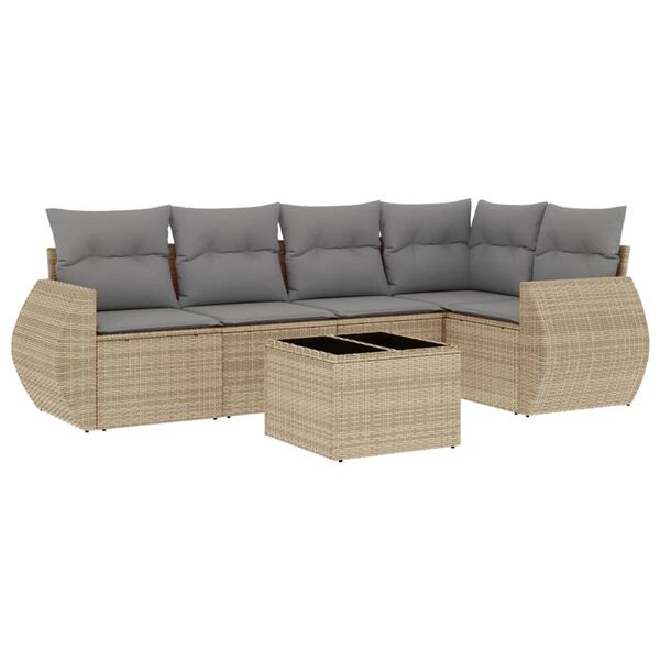 vidaXL 6-tlg. Garten-Sofagarnitur mit Kissen Beige Poly Rattan