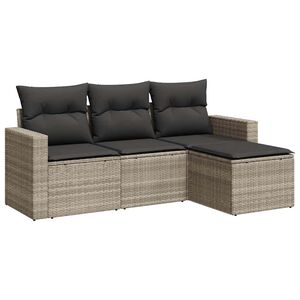 vidaXL 4-tlg. Garten-Sofagarnitur mit Kissen Hellgrau Poly Rattan