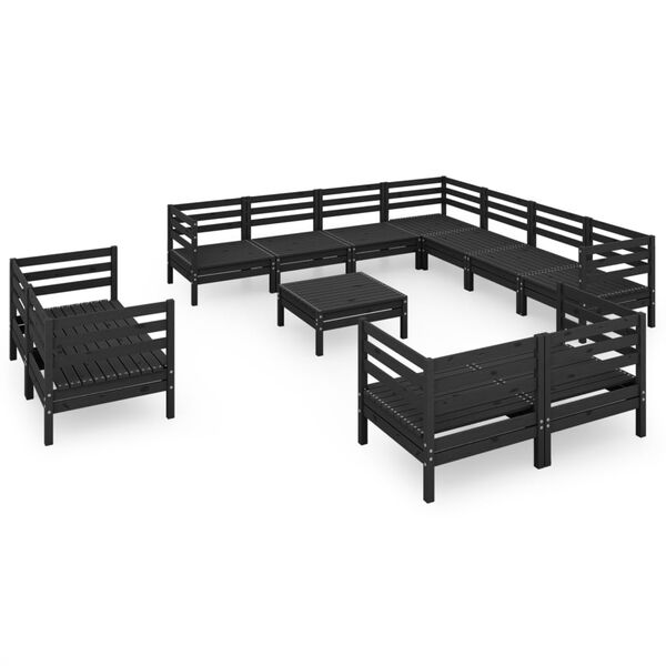 vidaXL 12-tlg. Garten-Lounge-Set Massivholz Kiefer Schwarz