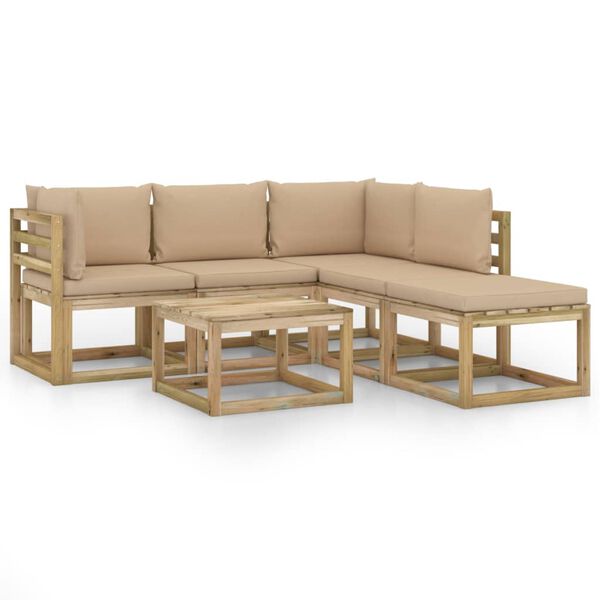 vidaXL 6-tlg. Garten-Lounge-Set mit Beige Kissen
