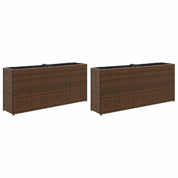 vidaXL Pflanzk&uuml;bel mit 2 T&ouml;pfen 2 Stk. Braun 90x20x40 cm Poly Rattan