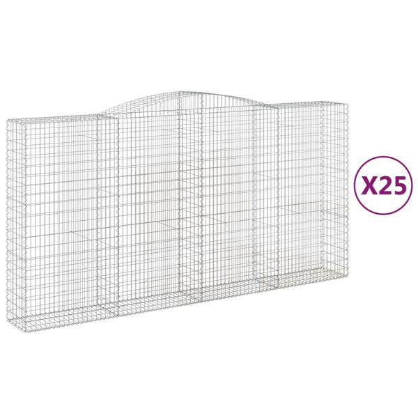 vidaXL Gabionen mit Hochbogen 25Stk. 400x50x200/220cm Verzinktes Eisen