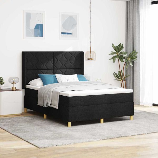 vidaXL Boxspringbett mit Matratze Schwarz 140 x 190 cm Stoff