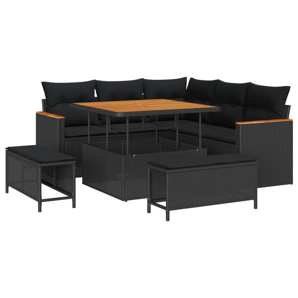 vidaXL Gartensofa-set mit Kissen 8 pcs Schwarz Poly Rattan